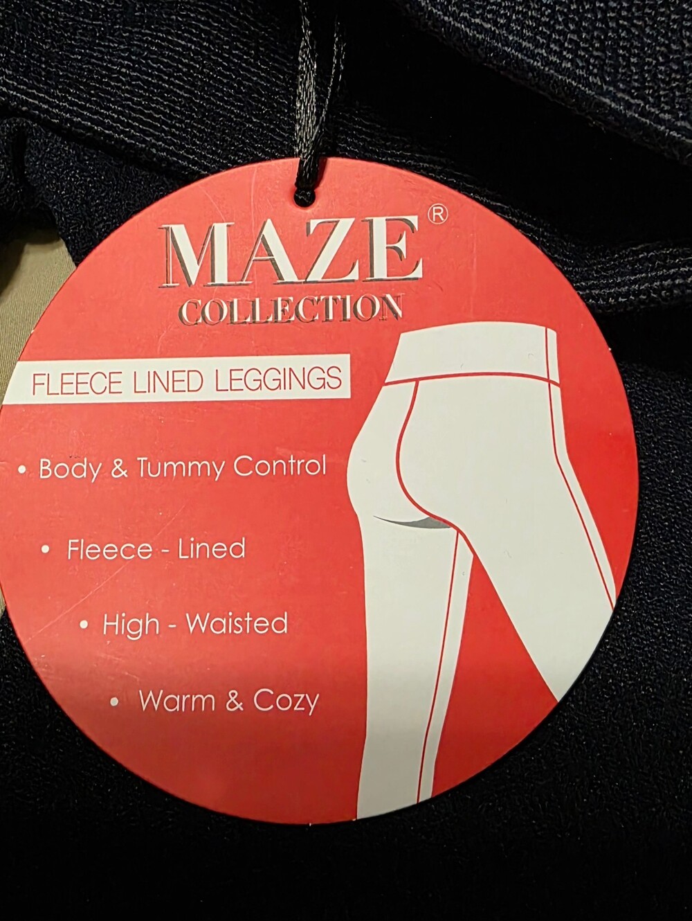 MAZE Collection Cozy Fleece-Lined Tummy Control High Waist Navy Leggings Sz S-M - Picture 7 of 9